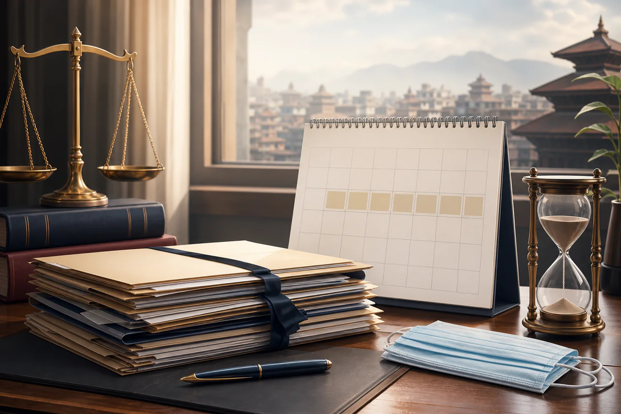 Tax files, an extended calendar and face masks representing COVID-19 filing relief in Nepal
