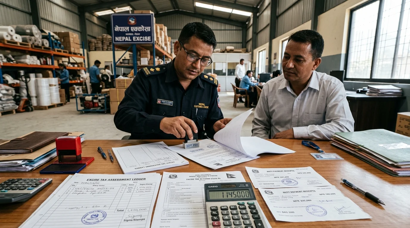 Nepal customs and excise tax assessment ledger, duty receipts, and compliance audit